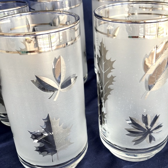 LIBBEY 1960’s Mid Century Modern Silver Frosted Leaf Highball Glasses Set of 6 - Picture 2 of 9